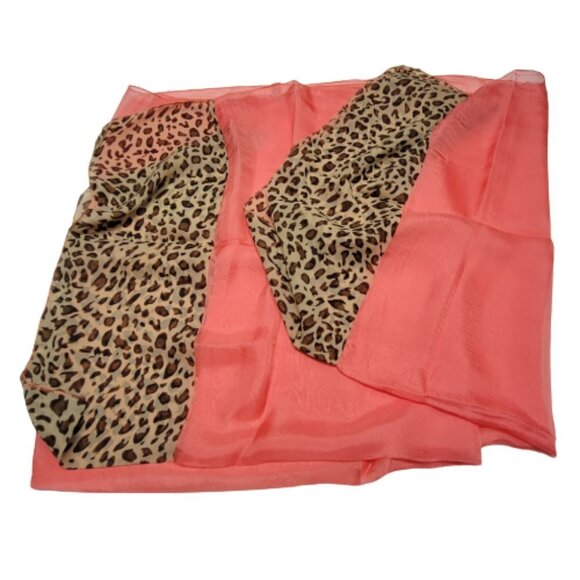 Coral colored Scarf with Animal Print Large Scarf - NEW - Picture 2 of 5